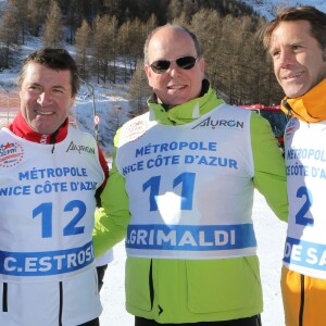 Christian Estrosi, le prince Albert II de Monaco et Le prince Emmanuel-Philibert de Savoie - World Stars Ski Event au profit de l'association AS Star Team for Children le 16 janvier 2016 à Auron.