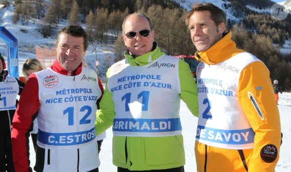 Christian Estrosi, le prince Albert II de Monaco et Le prince Emmanuel-Philibert de Savoie - World Stars Ski Event au profit de l'association AS Star Team for Children le 16 janvier 2016 à Auron.
