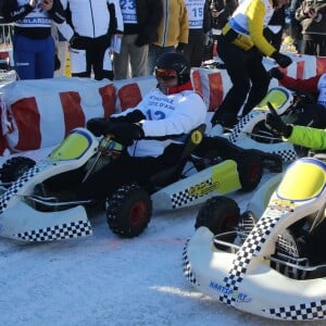 Le prince Albert II de Monaco et Christian Estrosi en kart - World Stars Ski Event au profit de l'association AS Star Team for Children le 16 janvier 2016 à Auron.