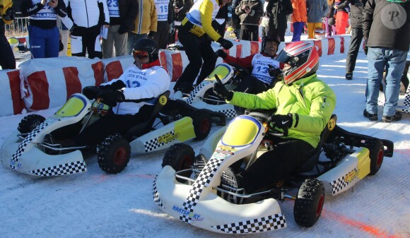 Le prince Albert II de Monaco et Christian Estrosi en kart - World Stars Ski Event au profit de l'association AS Star Team for Children le 16 janvier 2016 à Auron.