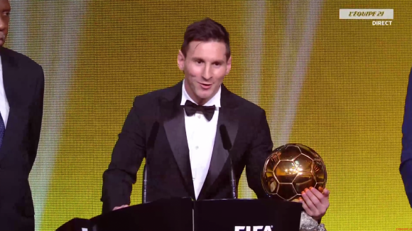Lionel Messi, Ballon d'or 2015 à Zurich le 11 janvier 2016.