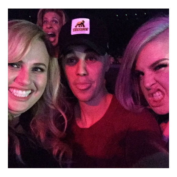 Rebel Wilson, Justin Bieber et Kelly Osbourne au concert de Jennifer Lopez à Las Vegas, le 20 janvier 2016.