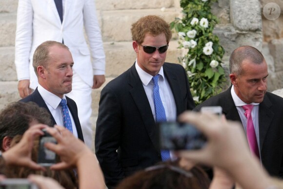 Le prince Harry au mariage de ses amis Charlie Gilkes et Anneke von Trotha Taylor à Monopoli, en Italie, le 19 septembre 2014.