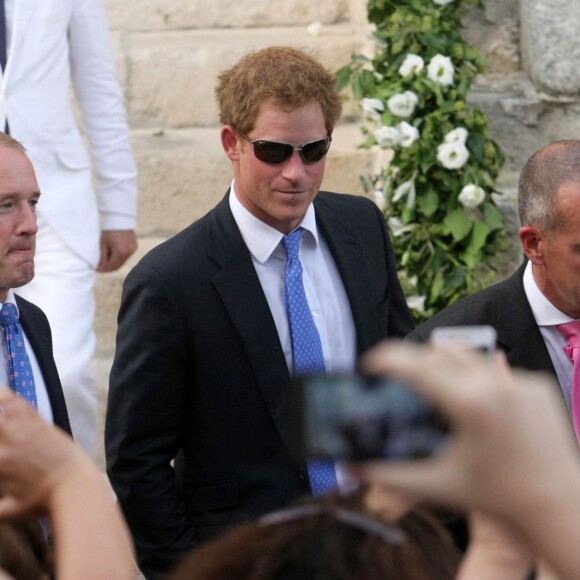 Le prince Harry au mariage de ses amis Charlie Gilkes et Anneke von Trotha Taylor à Monopoli, en Italie, le 19 septembre 2014.