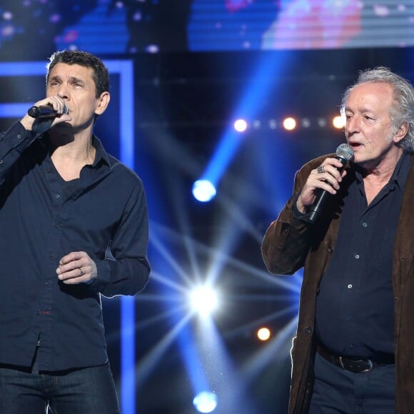 Exclusif - Marc Lavoine et Didier Barbelivien - Enregistrement de l'émission "Le Grand Show, hommage à Michel Delpech" le 18 janvier 2016. L'émission a été diffusée sur France 2 le 23 janvier à 20h55. ©Cyril Moreau/Bestimage