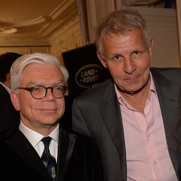 Jean-François Bardinon (Créateur de la Maison de Prêt-à-porter de Luxe Chapal), Patrick Poivre d'Arvor et Kdom - People à la présentation exclusive du Range Rover "EVOQUE Cabriolet" à la Maison Chapal à Paris. Le 28 janvier 2016 © Veeren / Bestimage