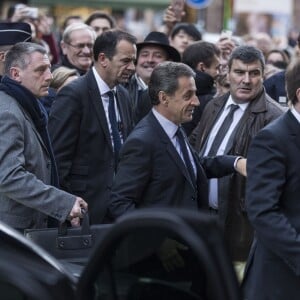 Nicolas Sarkozy lors de son arrivée à la Librairie Internationale Kléber à Strasbourg le 26 janvier 2016 © Jean-François Badias