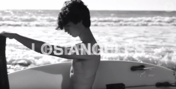Dylan Lee, le fils de Pamela Anderson et Tommy Lee est la nouvelle recrue de la maison Yves Saint Laurent, actuellement dirigée par Heidi Slimane. Le jeune homme de 18 ans a réalisé un shooting photo et vidéo pour assumer la promotion de leur défilé à venir, organisé le 10 février 2016 à Los Angeles, au Hollywood Paladium. Image extraite d'une vidéo publiée sur Youtube, le 1er février 2016.