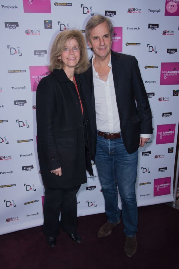 Bernard de la Villardière et sa femme Anne - Photocall lors de l'avant-première du film "Des amours, désamour" au cinéma Gaumont Opéra à Paris, le 1er février 2016.