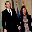 David Guetta et sa belle Jessica Ledon au dîner d'état donné en l'honneur du président cubain Raul Castro au palais de l'Elysée à Paris, le 1er février 2016. ©Dominique Jacovides/Bestimage