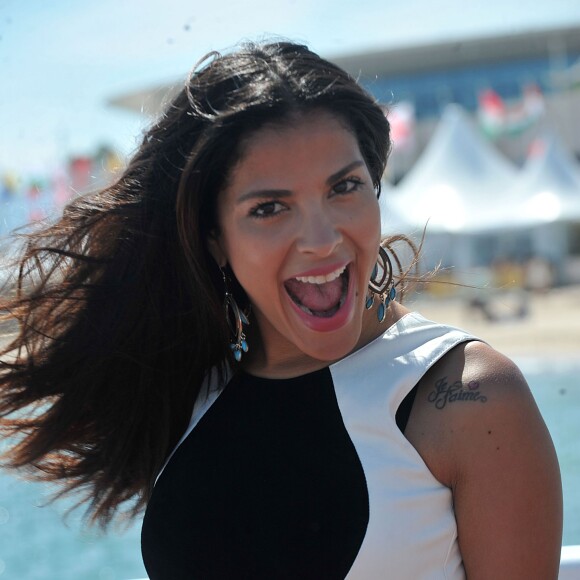 Exclusif - Gyselle Soares pose pour Allociné/Pure people sur le Ponton de la plage du Majestic en partenariat avec le groupe Barrière, le 18 mai 2014.