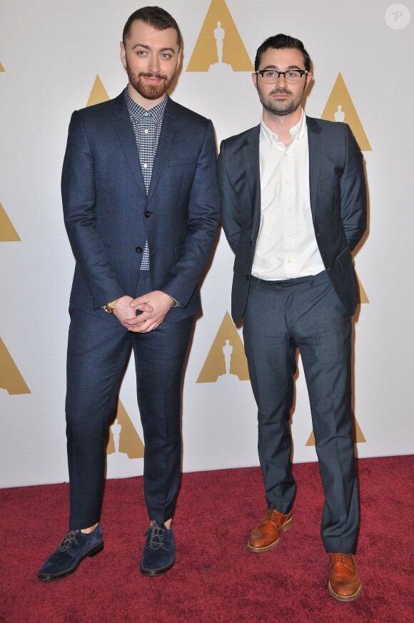 (L-R) Sam Smith and Jimmy Napes arrives at the 88th Annual Academy Awards Nominee Luncheon held at The Beverly Hilton in Beverly Hills, Los Angeles, CA, USA, on Monday February 8, 2016. Photo By Sthanlee B. Mirador/DDP USA/ABACAPRESS.COM09/02/2016 - Los Angeles