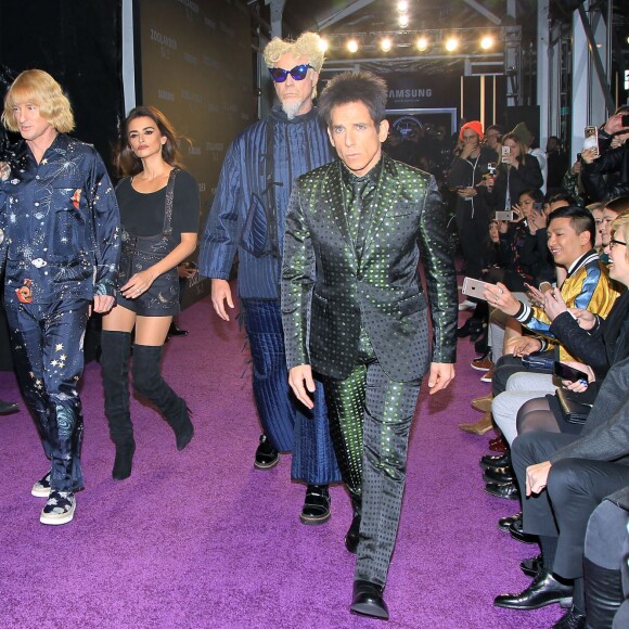 Owen Wilson, Penelope Cruz, Will Ferrell et Ben Stiller lors de la première de Zoolander 2 au Alice Tully Hall à New York le 9 février 2016.