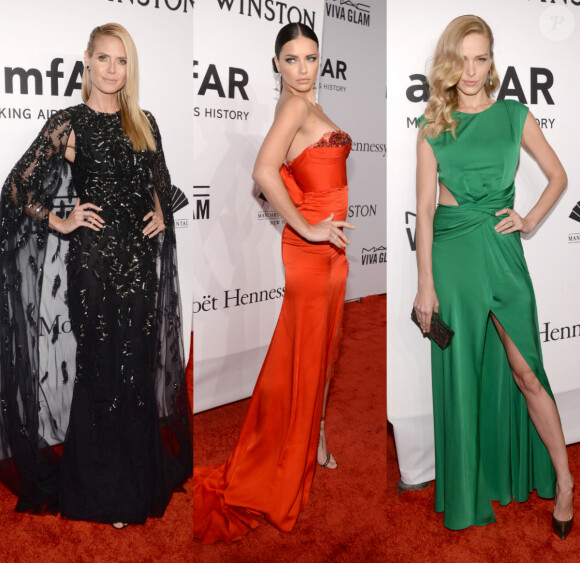 Heidi Klum, Adriana Lima et Petra Nemcova, trois des ravissantes stars présentes au gala "amfAR New York" à New York. Le 10 février 2016.
