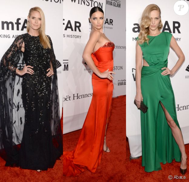Heidi Klum, Adriana Lima et Petra Nemcova, trois des ravissantes stars présentes au gala "amfAR New York" à New York. Le 10 février 2016.