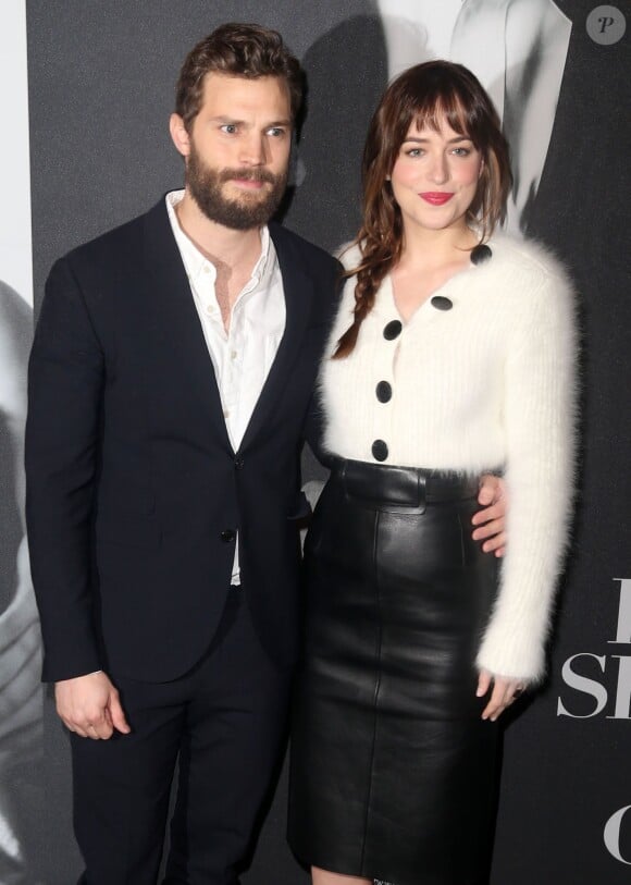Dakota Johnson, Jamie Dornan - Projection du film "50 nuances de Grey" à New York. Le 6 février 2015