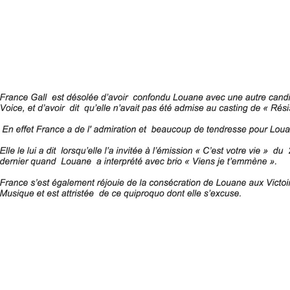 Le communiqué de France Gall : ses excuses