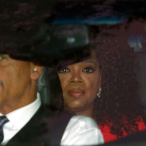 Oprah Winfrey, Stedman Graham arrivant au mariage de Liberty Ross et Jimmy Iovine, le jour de la Saint Valentin, à Beverly Hills, le 14 février 2016.