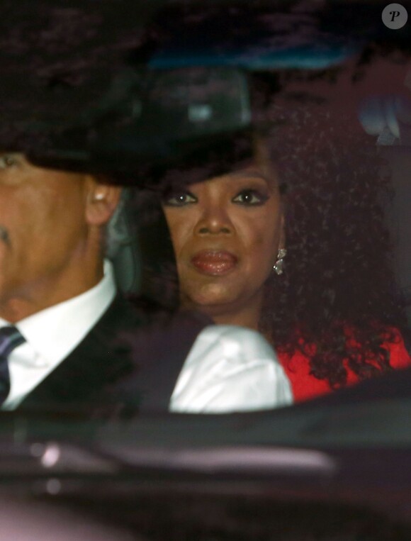Oprah Winfrey, Stedman Graham arrivant au mariage de Liberty Ross et Jimmy Iovine, le jour de la Saint Valentin, à Beverly Hills, le 14 février 2016.