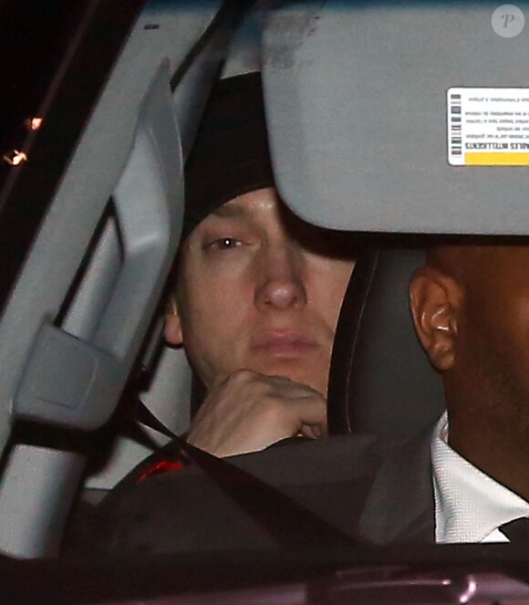 Le chanteur Eminem arrivant au mariage de Liberty Ross et Jimmy Iovine, le jour de la Saint Valentin, à Beverly Hills, le 14 février 2016.