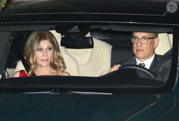 Tom Hanks et sa femme Rita Wilson arrivant au mariage de Liberty Ross et Jimmy Iovine, le jour de la Saint Valentin, à Beverly Hills, le 14 février 2016