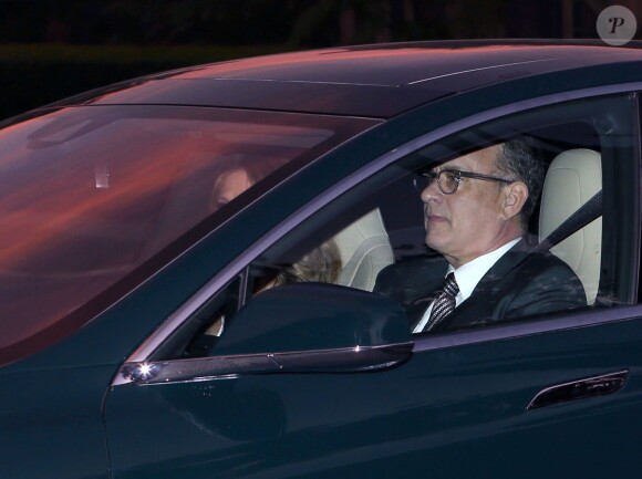 Tom Hanks et sa femme Rita Wilson arrivant au mariage de Liberty Ross et Jimmy Iovine, le jour de la Saint Valentin, à Beverly Hills, le 14 février 2016