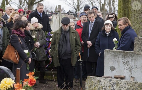 Famille et proches aux obsèques d'Andrzej Zulawski à Gora Kalwaria, près de Varsovie en Pologne le 22 février 2016. BEW / BESTIMAGE