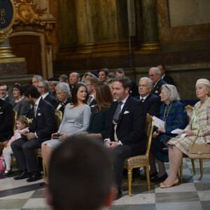 Le roi Carl Gustav, la reine Silvia, le prince Daniel, la princesse Estelle, le prince Carl Philip et la princesse Sofia (Hellqvist) enceinte, la princesse Madeleine, Christopher ONeill - La famille royale de Suède assiste à une messe à l'occasion de la naissance du prince Oscar Carl Olof à Stockholm en Suède le 3 mars 2016.  Royal family at Te Deum thanksgiving service. Today a Te Deum thanksgiving service was held in the Royal Chapel at the Royal Palace on the occasion of the birth of Prince Oscar Carl Olof, the second child of Crown Princess Victoria and Prince Daniel. Invited guests are the immediate family, representatives of the parliament, the government and the official Sweden and the Royal Courts staff.03/03/2016 - 