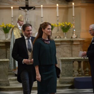 La princesse Madeleine et Christopher O'Neill lors d'une messe de Te Deum célébrée le 3 mars 2016 en la chapelle du palais royal Drottningholm à Stockholm suite à la naissance du prince Oscar Carl Olof, duc de Scanie, deuxième enfant de la princesse Victoria et du prince Daniel.