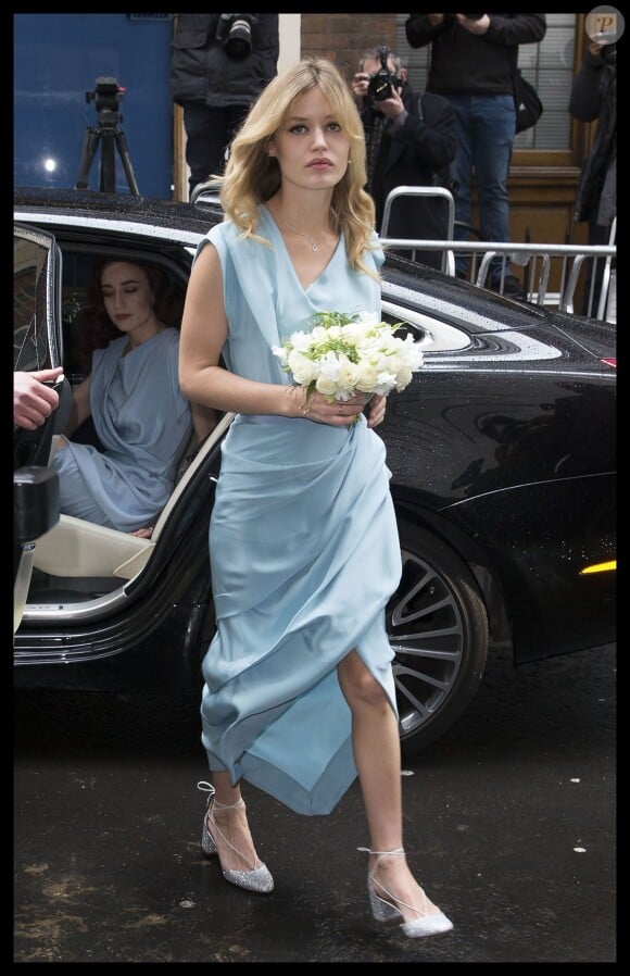 Georgia May Jagger arrive à l'église Saint-Bride de Londres le 5 mars 2016.