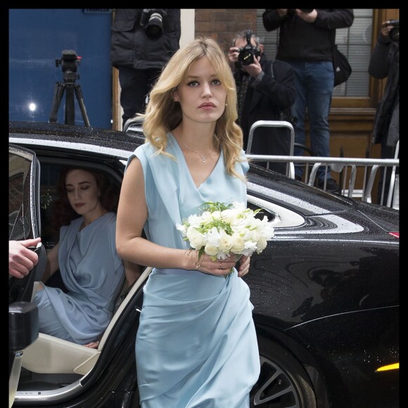 Georgia May Jagger arrive à l'église Saint-Bride de Londres le 5 mars 2016.