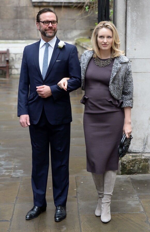 James Murdoch (fils de Rupert Murdoch) et son épouse Kathryn Hufschmid Murdoch arrivent à St Bride's Church. Londres, le 5 mars 2016.
