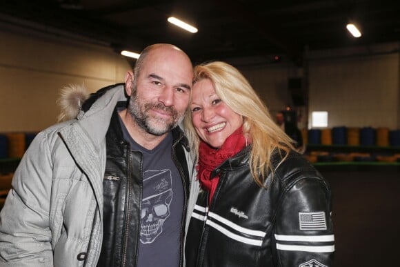 Vincent Moscato et Krystel Moscato, lors de l'opération Une course pour la vie, manifestation de karting au profit de l'Association Gregory Lemarchal, à Wissous, le 6 mars 2016. © Philippe Doignon