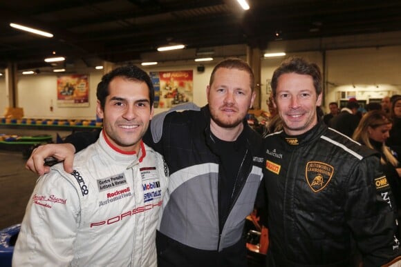 Vincent Beltoise, Nicolas Misslin et Jonathan Cochet, lors de l'opération Une course pour la vie, manifestation de karting au profit de l'Association Gregory Lemarchal, à Wissous, le 6 mars 2016. © Philippe Doignon