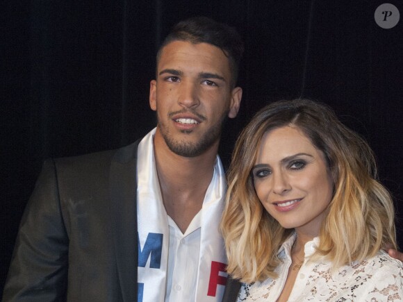 Sélim Arik, élu Mister France 2016, Clara Morgane (présidente du jury) - Election de Mister France 2016 à l'Espace Pierre Cardin à Paris le 8 mars 2016. Sélim Arik qui endosse l'écharpe tant convoitée. A 22 ans et du haut de son mètre 91, cet apollon originaire de la région Centre Val de Loire s’apprête à vivre une année riche en émotions. © Pierre Perusseau/Bestimage