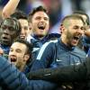 Franck Ribery, Karim Benzema, Patrice Evra et Mathieu Valbuena lors du match de barrages contre l'Ukraine au Stade de France à Saint-denis le 19 novembre 2013.