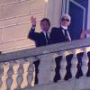 Pietro Beccari (PDG de Fendi) et Karl Lagerfeld assistent à la soirée d'ouverture du restaurant japonais "Zuma", sur la terrasse du Palazzo Fendi. Rome, le 10 mars 2016.