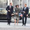 Le prince William, Kate Middleton, duc et duchesse de Cambridge, et le prince Harry arrivent à l'abbaye de Westminster, le 14 mars 2016, pour le service du Commonwealth Day.