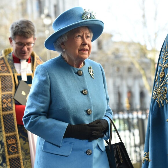 La reine Elizabeth II arrive à l'abbaye de Westminster, le 14 mars 2016, pour le service du Commonwealth Day.