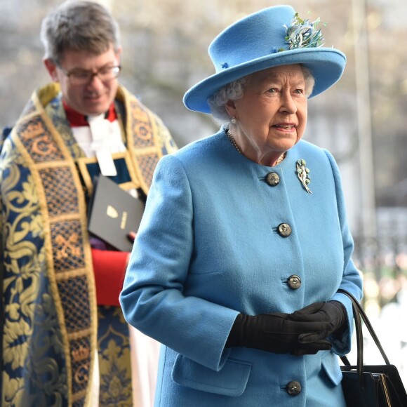 La reine Elizabeth II arrive à l'abbaye de Westminster, le 14 mars 2016, pour le service du Commonwealth Day.