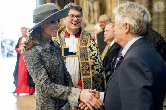 Kate Middleton à la sortie de l'abbaye de Westminster, le 14 mars 2016, après le service du Commonwealth Day.