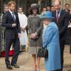 Le prince Harry, Kate Middleton et le prince William devant la reine Elizabeth II et le duc d'Edimbourg à l'abbaye de Westminster, le 14 mars 2016, lors du service du Commonwealth Day.