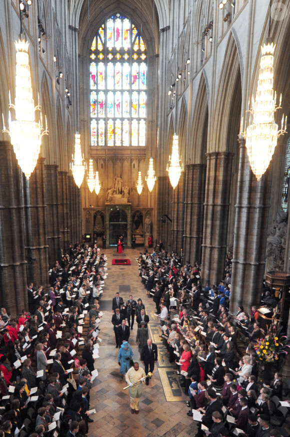 La famille royale en l'abbaye de Westminster à Londres, le 14 mars 2016, pour le service du Commonwealth Day.