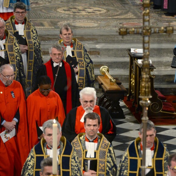 La reine Elizabeth II et la famille royale en l'abbaye de Westminster le 14 mars 2016 pour le service du Commonwealth Day.