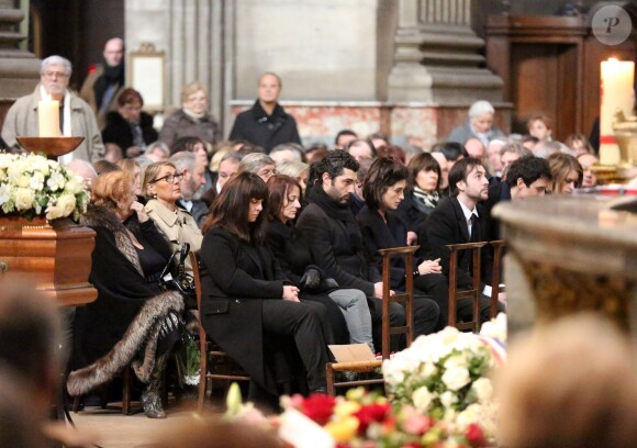 Geneviève Delpech, Pierre Delpech et Pauline Delpech - Obsèques de Michel Delpech en l'église Saint-Sulpice à Paris, le 8 janvier 2016.