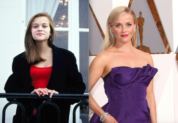 Reese Witherspoon en 1991 au Festival de Deauville // en 2016 lors des Oscars