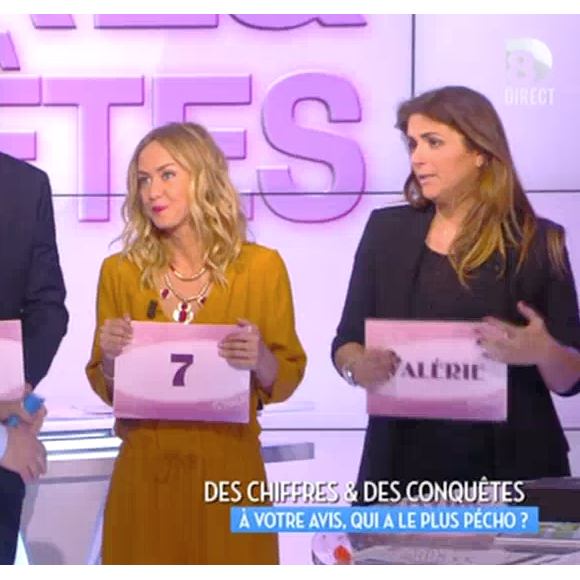 Enora Malagré et Matthieu Delormeau dévoilent leur nombre de conquêtes. Emission "Touche pas à mon poste" sur D8, le 24 mars 2016.