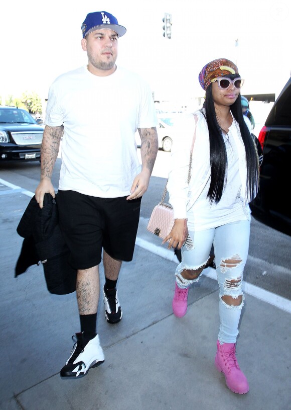 Robert Kardashian et Blac Chyna à l'aéroport LAX de Los Angeles, le 25 mars 2016.