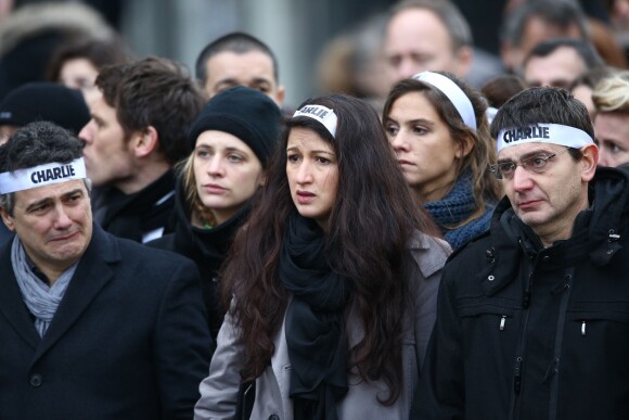 Patrick Pelloux et Zineb El Rhazoui lors de la la marche républicaine pour Charlie Hebdo, le 11 janvier - Paris