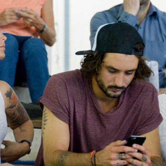 Laure Manaudou et son companon Jérémy Frérot lors des Championnats de France de natation à Montpellier, le 3 avril 2016.